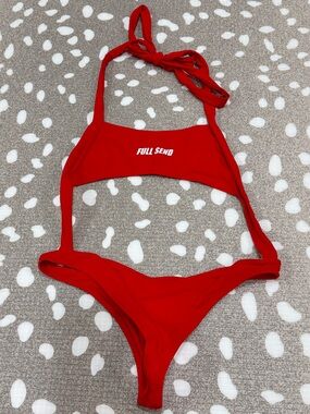 Full Send one piece swimsuit cutout halter open back thong cheeky sexy